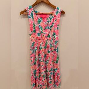 Lilly Pulitzer Floral Sleeveless Dress Pink Green V Neck Mini Size M NWOT